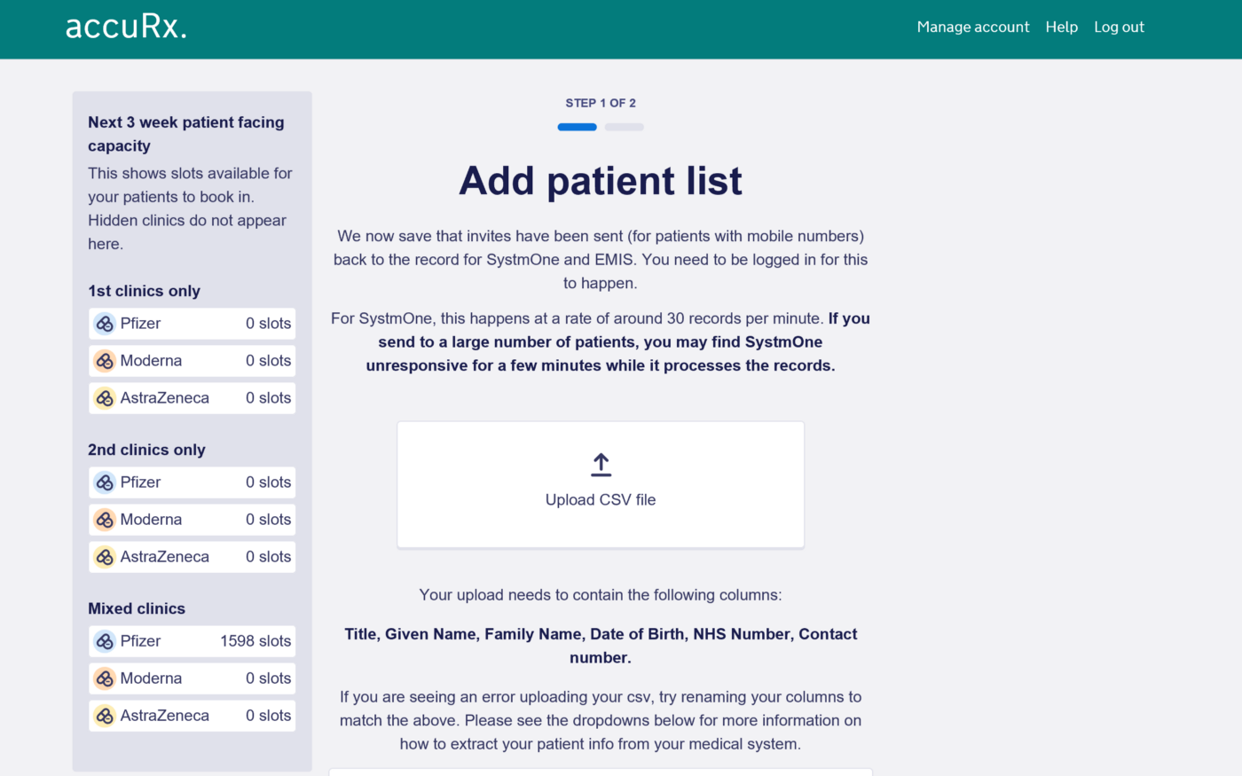Screenshot of a two-column layout in a product — a main section with text and an upload button, and a sidebar with appointment information